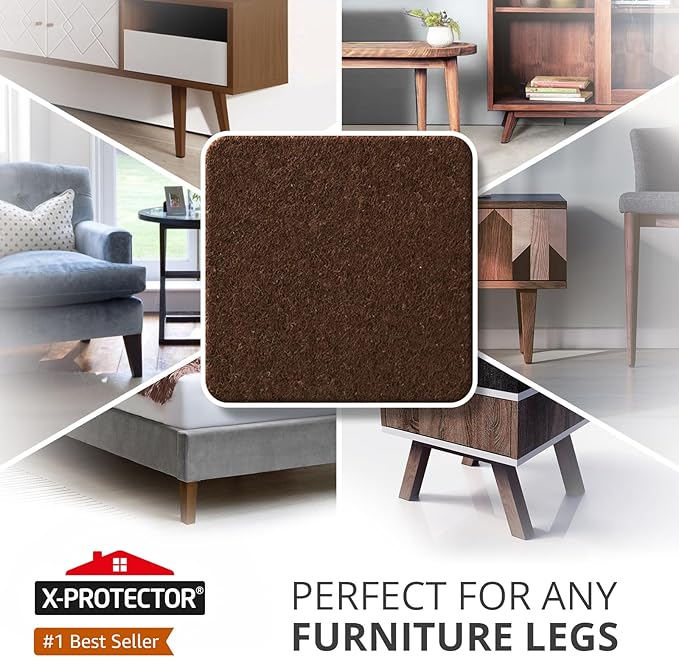 X-PROTECTOR Felt Furniture Pads - 48 PCS 1" - Felt Pads Floor Protectors - Chair Felt Pads - Felt Pads for Furniture Feet - Furniture Pads for Hardwood Floors - Protect Your Floors! (Brown, Square)