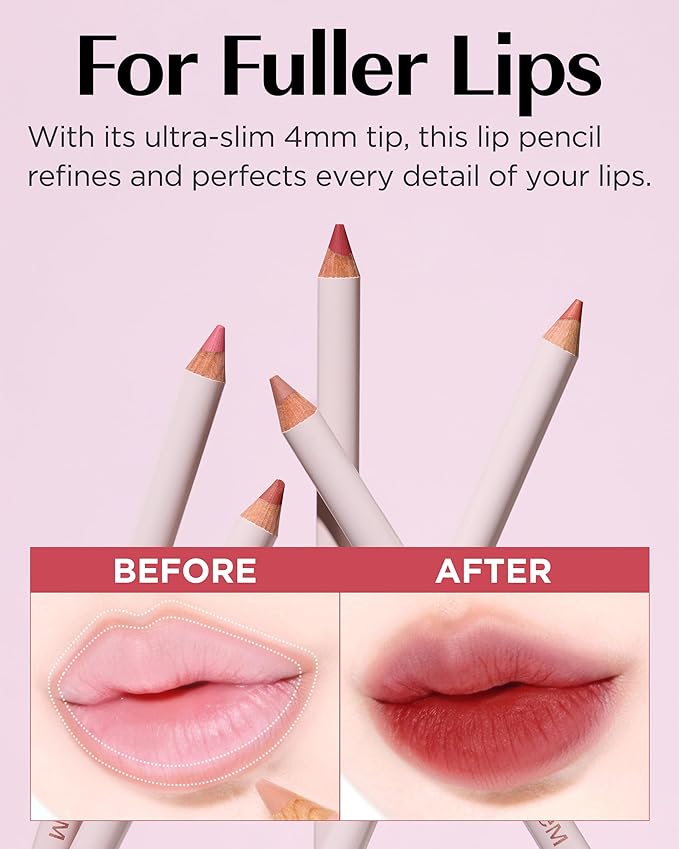 THESAEM Cover Perfection Lip Pencil - Slim, Easy-Blend & Overlip Makeup, Creamy Matte Lip Liner, Long-Lasting with Built-In Sharpener (02 Rosy)