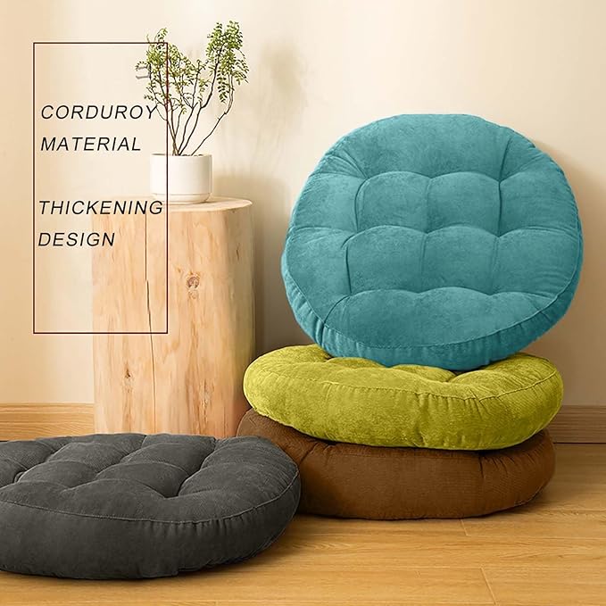Meditation Floor Pillow Set of 2 Large Round Floor Cushions for Adults Tufted Corduroy Floor Seat Pillows Cushion for Living Room Tatami Yoga,Dark Grey 22" L x 22" W x 5" H