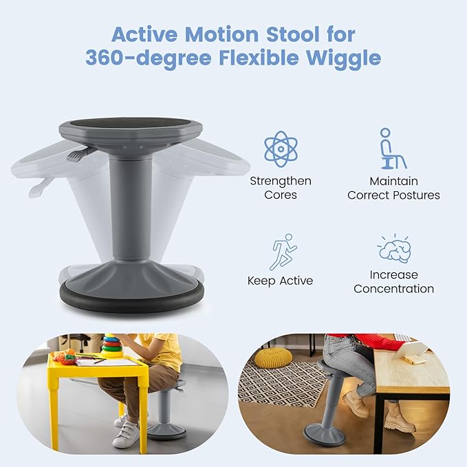 Giantex Wobble Stools for Classroom Seating - Wiggle Stool with Adjustable Height, 24" Active Learning Stool, Sitting Balance Chair for School, Office Stand Up, Flexible Seating Wobble Chair, Grey