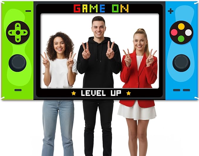 Video Game Party Decorations Large Gaming Console Birthday Photo Booth Props 73 x 37In Level Up Fabric Party Photography B...