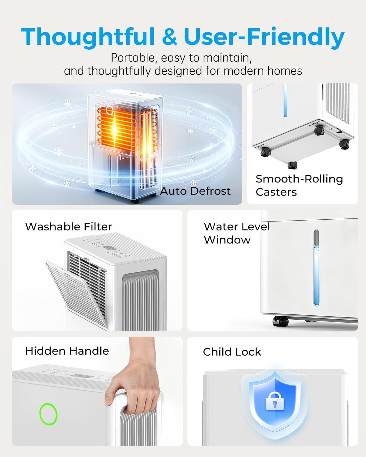 AILINKE Dehumidifier for Basement with Drain Hose, 30 Pint Dehumidifiers for Home up to 2000 sq ft, Dehumidifier for Bathroom with Auto Humidity Control, Dehumidifiers for Bedroom, 24H Timer, White