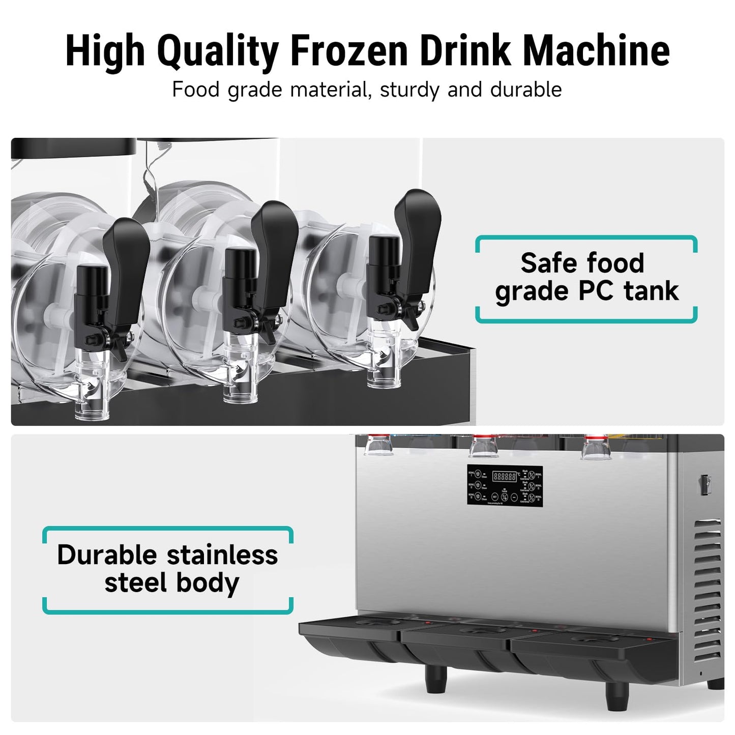 45L Commercial Slushy Machine with LED Light, 15L×3 Tanks Commercial Frozen Drink Machine, Stainless Steel Margarita Slushie Maker, Quick Making, for Wine Cocktails, Daiquiri Juice, Coffee