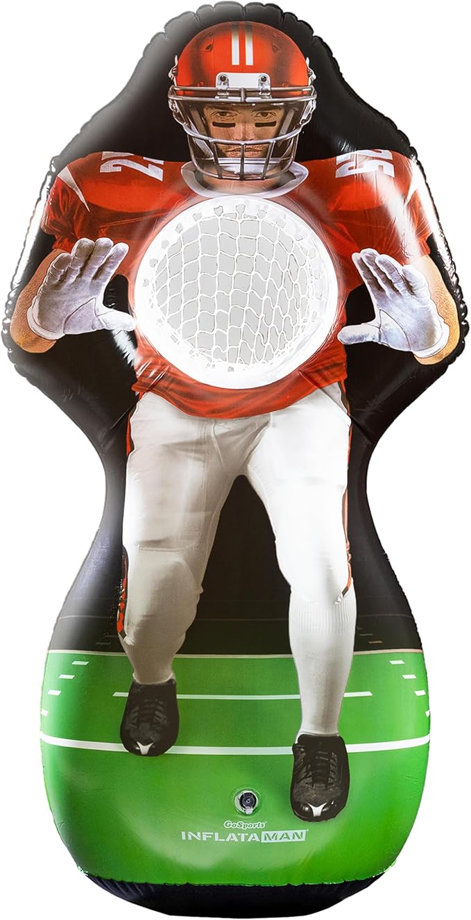 GoSports Inflataman Football Challenge - Includes 4 Rubber Footballs, Ball Pump, and Scoreboard - Inflatable Receiver Touc...