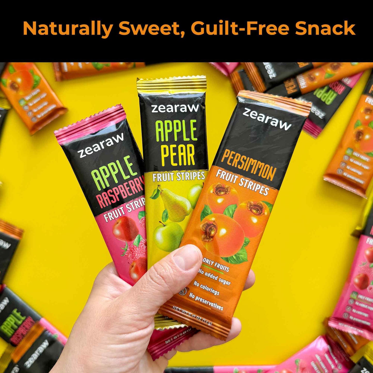 ZEARAW Healthy Fruit Snacks for Adults and Kids – 30 Organic Fruit Leather with Dried Apple-Pear, Apple-Raspberry, Persimmon – Vegan Low-Carb Variety Pack Strips for Kids – Sugar Free Bars