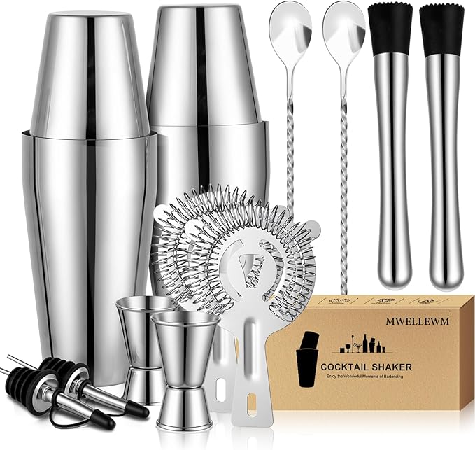 Mwellewm Cocktail Shaker Set, Boston Shakers Bartending Professional Bartender Kit Bartender Beginner Mixed Alcohol Martin...