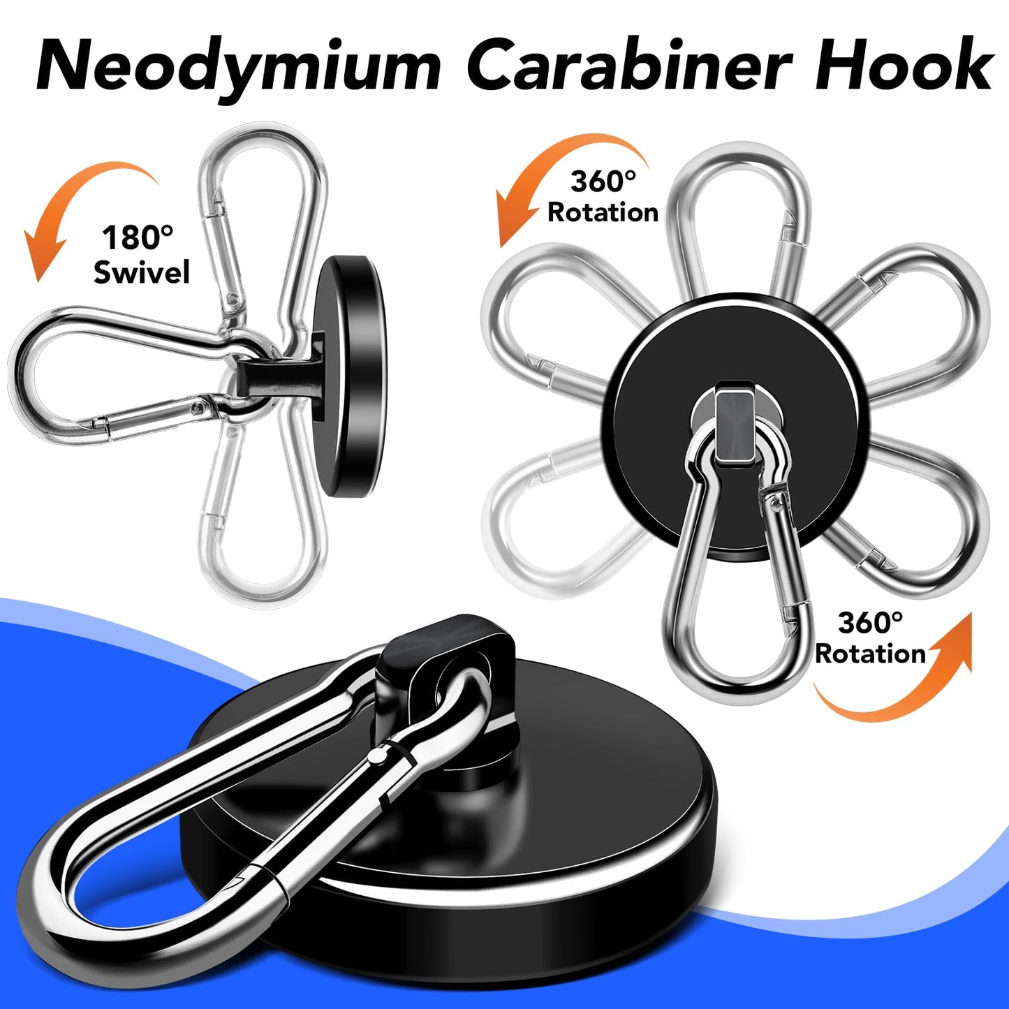 LOVIMAG Strong Magnets with Hooks, 200LBS+ Heavy Duty Magnets with Epoxy Coating for Cruise, Magnetic Hooks with Swivel Carabiner Hook, Powerful Neodymium Magnet for Hanging, Kitchen,Garage-2 Pcs