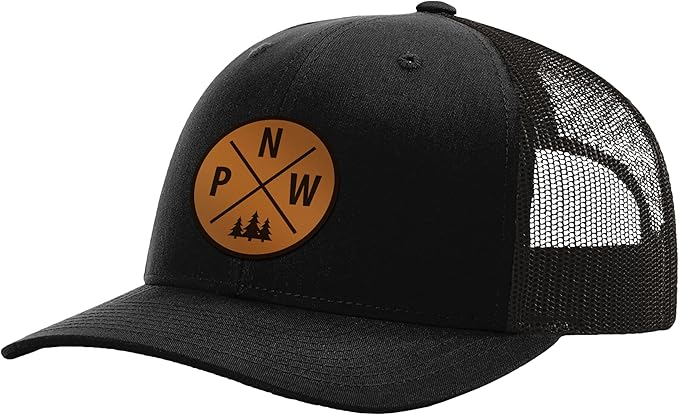 Pacific Northwest Baseball Snapback Trucker Hats with Leather Patch for Men and Women PNW Gifts Outdoor Camping Hiking Cap