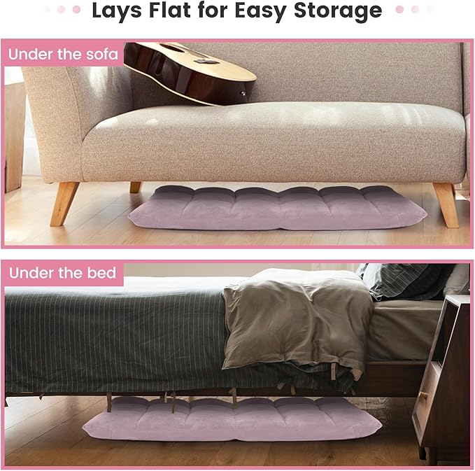 MAT EXPERT 14-Position Floor Chair, Floor Gaming Chair w/Soft Coral Fleece, Alloy Steel Frame, Padded Lazy Couch Recliner, Floor Chair with Back Support for Reading, Meditating (Pale Pink)