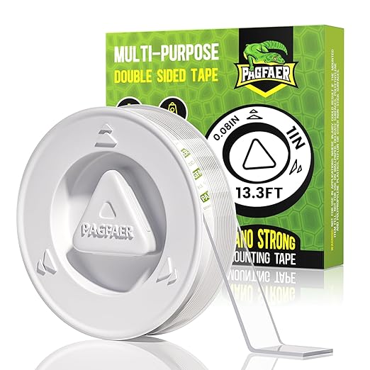Double Sided Tape Heavy Duty, Double Sided Mounting Nano Tape 13.3FT, Clear & Tough Two Sided Adhesive Tape, Removable Picture Hanging Strips for Wall, Poster, Carpet, Home Office Outdoor