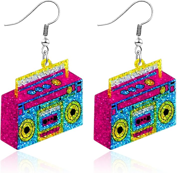 80s 90s Earrings for Women Colorful Lightning Acrylic Drop Earrings Neon Earrings Bulk for 80's 90's Outfit Glow Party Hal...