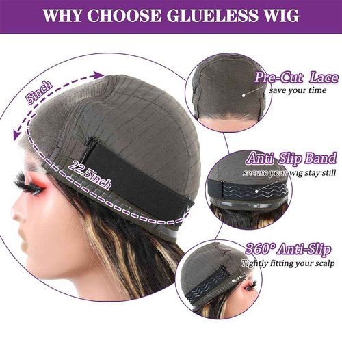 Highlight Glueless Wigs Human Hair Pre Plucked Pre Cut 5x5 HD Lace Closure Wigs Honey Blonde Body Wave Lace Front Wigs Human Hair Wear and Go for Women 180% Density 24Inch