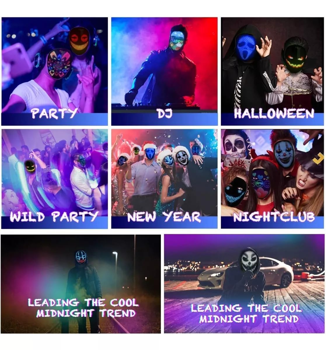 Ouvibyaz LED Mask with Bluetooth Programmable App,Gesture Sensing,Audio Interaction,USB Rechargeable Glowing LED Mask for Adults and Kids Halloween Mask