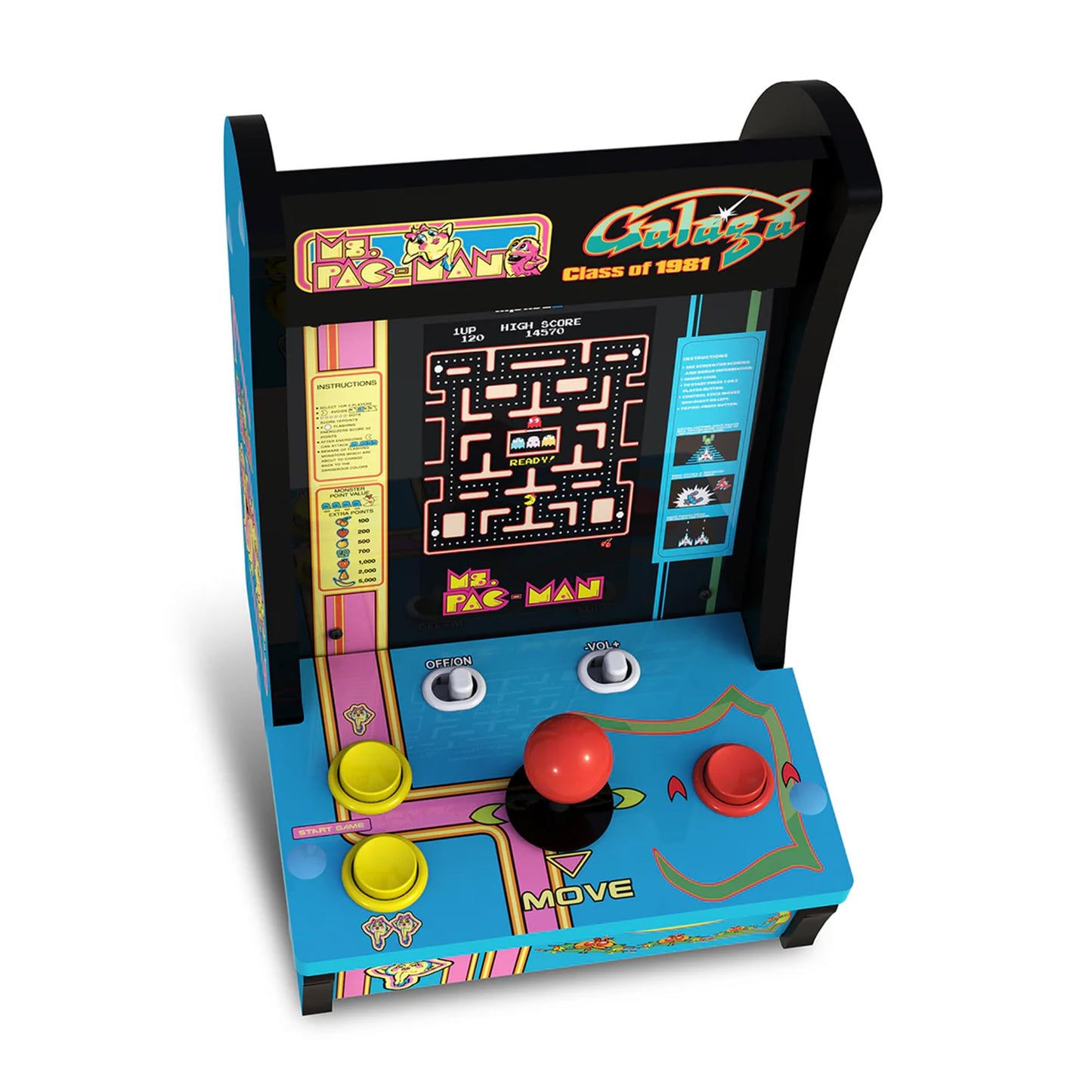 Arcade1Up Class of ‘81 Ms. PAC-Man/Galaga Countercade – 3 Classic Games, Retro Game Console for Home, Portable Console with 7-inch Screen, Table-top Video Game for Game Room