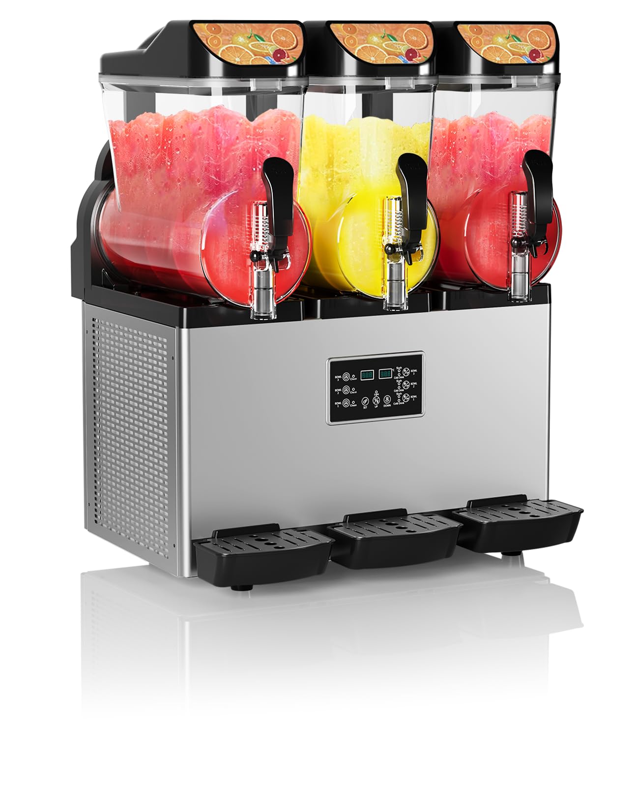 GarveeTech Commercial Slushy Machine 15Lx3, Tainless Steel Smoothie Frozen Drink Maker with Self-Cleaning Mode, 1200W Electric Large Slushie Machine for Home Party Restaurants Cafe Bars