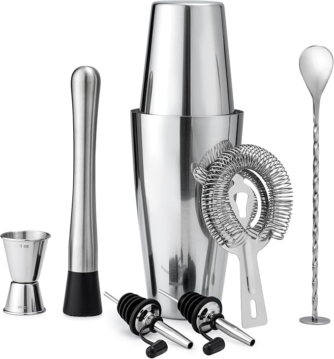 Boston Cocktail Shaker Set, 8-Piece Bartender Kit with 18oz & 28oz Shaker Strainer Muddler Jigger Mixing Spoon Pourers, Ba...