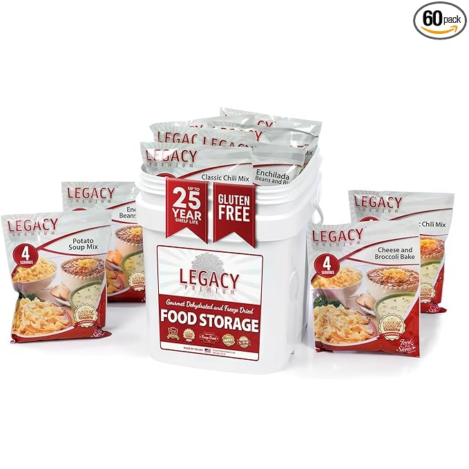 Legacy Food Storage Gluten Free 60 Serving Bucket, Emergency Food Supply, 22,760 Total Calories, 60 Large Servings, Shelf ...