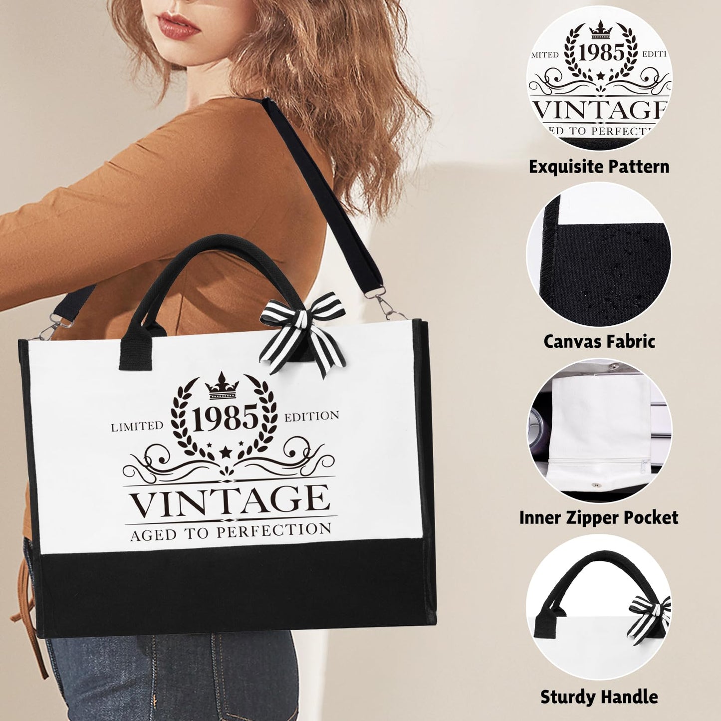 iAOVUEBY 40th Birthday Gifts for Women Her, Cool Gifts for 40 Year Old Woman, Forty Canvas Birthday Tote Bag Glass Cup Candle Gift Basket 40th Ideas Daughter Mom Sister Friend Wife Coworkers