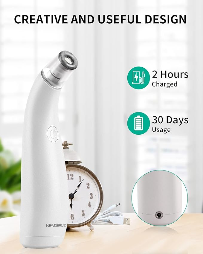 NEWDERMO 2-in-1 Microdermabrasion Machine for Facial, Diamond Microdermabrasion Device USB Rechargeable - Advanced Home Facial Treatment Machine (White)