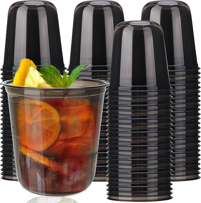 Xuelimei 50pcs 12oz Disposable Stemless Glasses,PET Disposable Drinking Cups,Cold Party Clear Plastic Wine Glasses for Par...