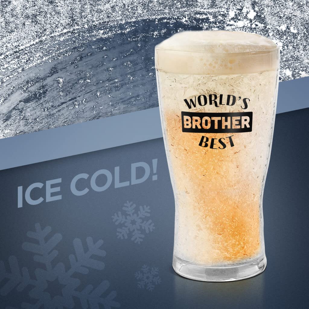 GALVANOX SoHo Freezer Cup Gift for Brother, Double Walled Chiller Mug for Iced Cold Drinks - Insulated 14oz Frozen Pint Drinking Glass for Christmas/Birthday Worlds Best Brother (Gift Boxed)