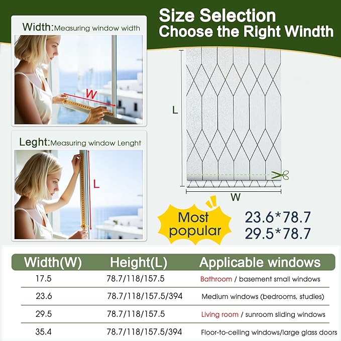 Windimiley Window Privacy Film Stained Glass Static Clings, Bathroom Frosted Leaded Decorative Window Stickers, UV Heat Blocking Opaque Removable for Home Door Coverings (35.4 x 157.5in,Pure)