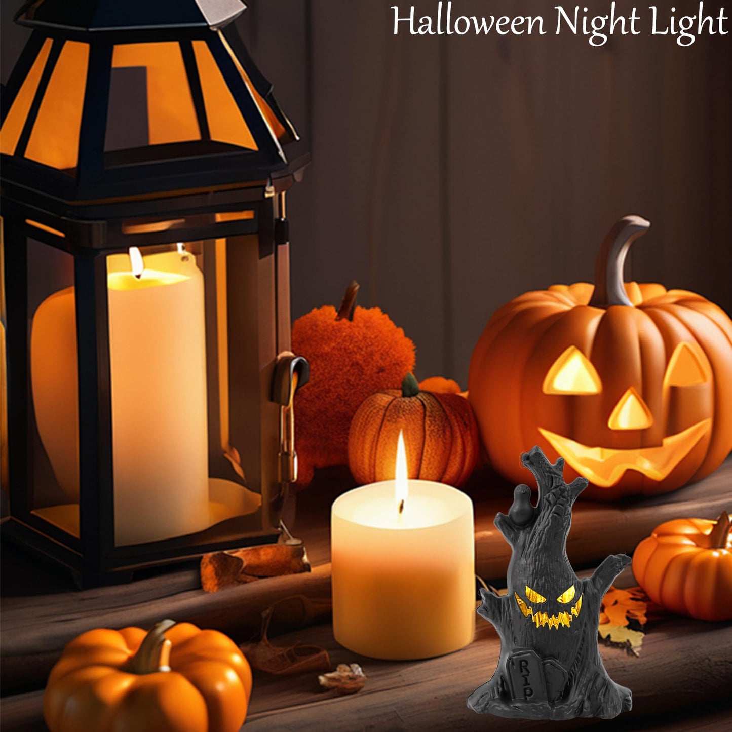 Halloween Tree, Scary Halloween Decorations Night Light, Fall Tiered Tray Decor Tree Lights Indoor, Village Statue Haunted House