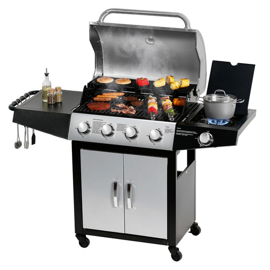 MASTER COOK 4+1 Burners Gas Grill, 518 Sqin Cooking Area, 52,000 BTU Propane Grill with Side Burner, Stainless Steel Cabinet Grill, Silver & Black