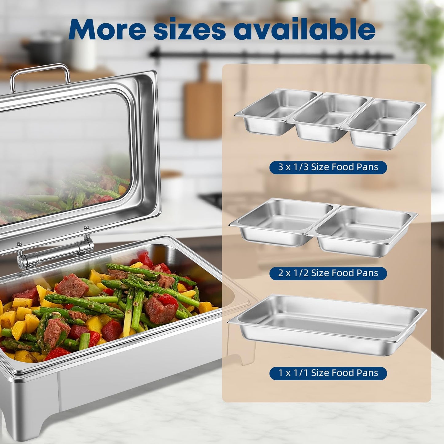 Electric Chafing Dish Buffet Server Set, Stainless Steel Full Size & Half-Size &Three-Section Food Pan with Temp Control, Roll Top Stainless Steel Food Warmers for Catering Buffet (A-01)