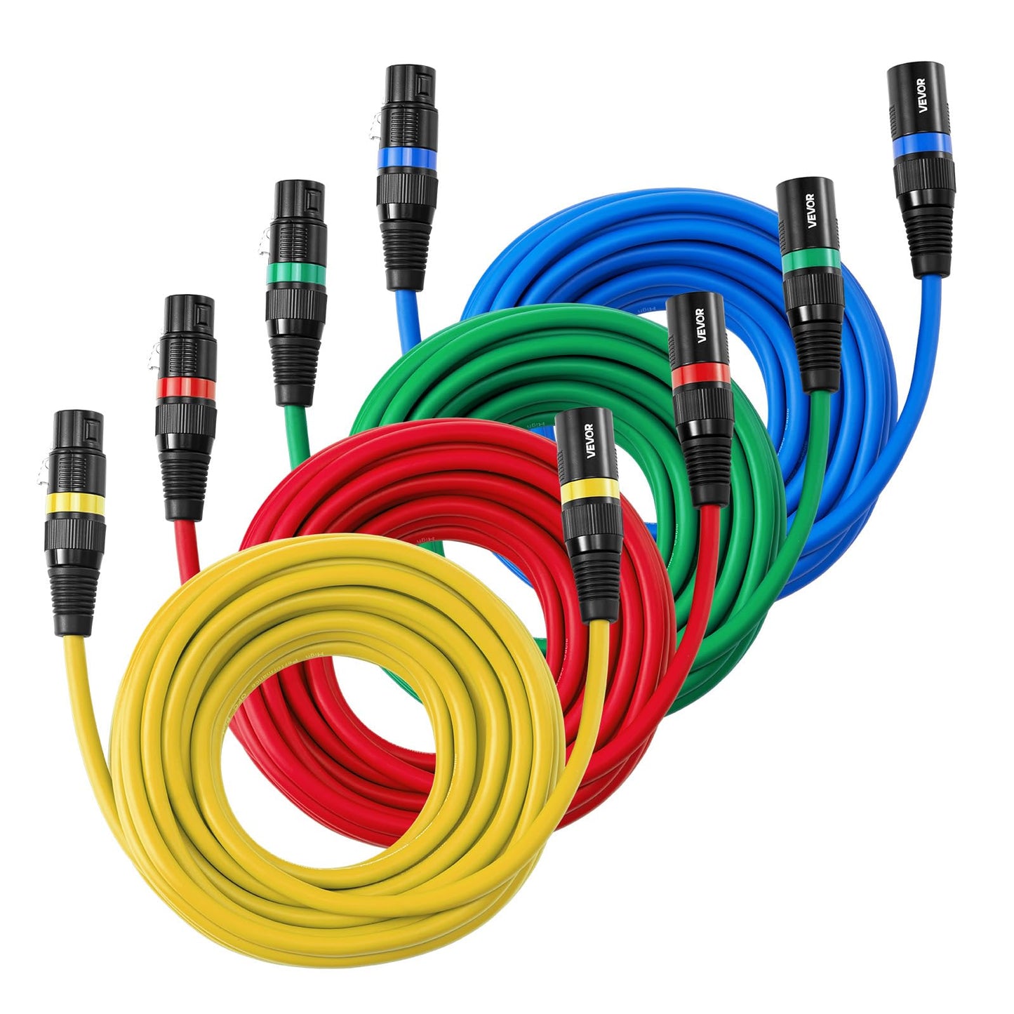 Vevor Xlr Cable 25 Ft, 4 Pack, Shielded Balanced Dmx Male To Female Microphone Cables, Gold-Plated 3-Pin Xlr Mic Speaker Cord Wi