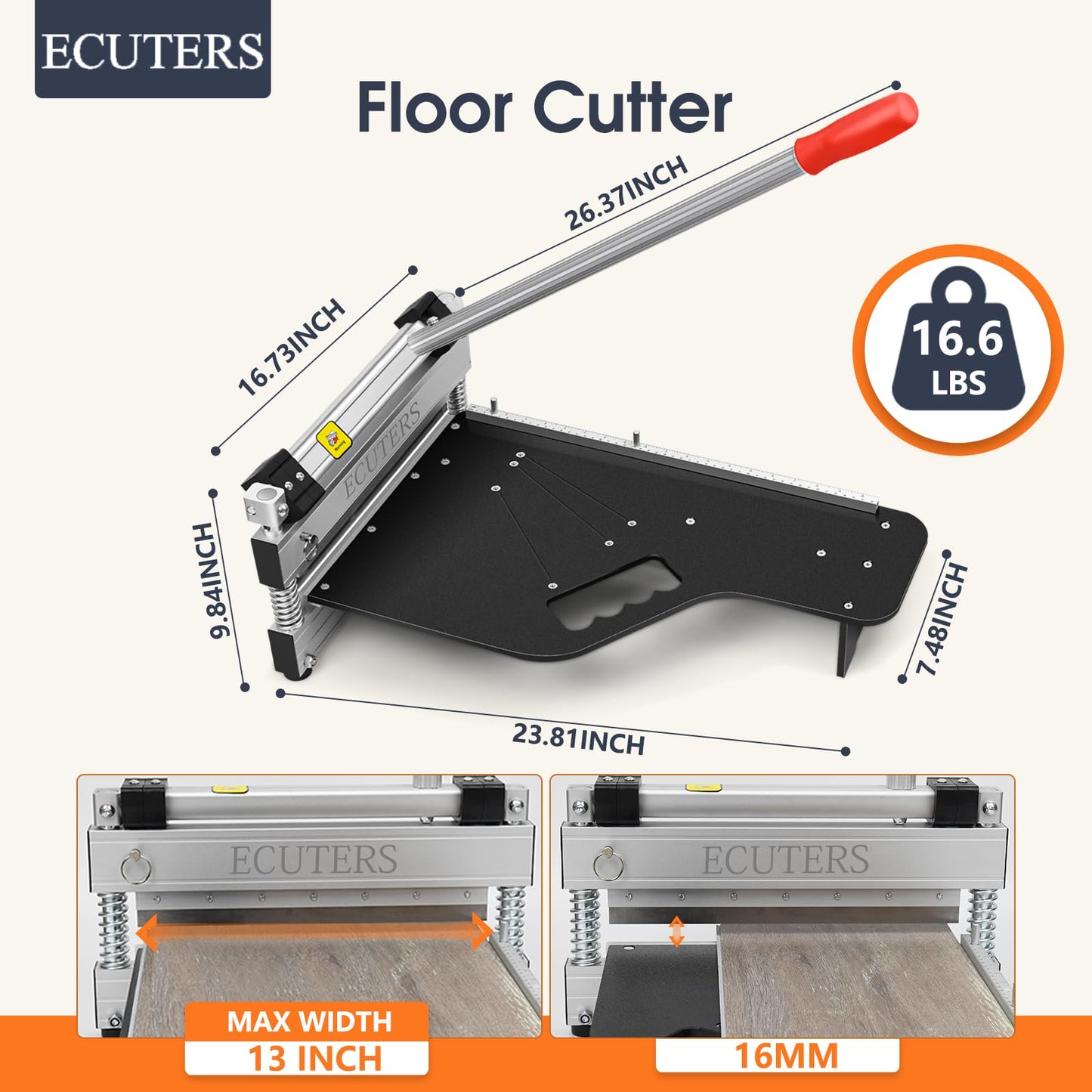 13“ Laminate Floor Cutter, ECUTERS Cutting 17mm 12mm Thick Floors Heavy Duty Vinyl Floor Plank Cutter, Portable Angle Length Cutting Flooring Tools - Engineer Wood Parquet LVP LVT SPC WPC