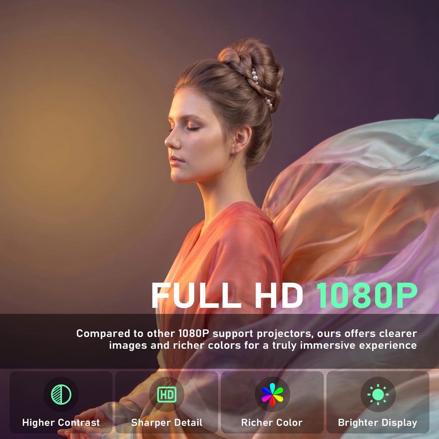 【Bone white Projector & Built-in Apps】XuanPad Mini Projector with Wi-Fi and Bluetooth, Full HD 1080P Smart Portable Projector with 210° Stand, Auto Vertical Keystone, Compatible with HDMI/USB/TV Stick