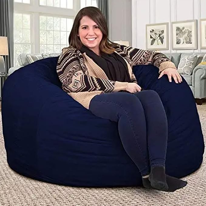 Ultimate Sack 4000 4-Foot Bean Bag Chair, Navy Suede Cover – Oversized Foam Lounger, Floor Seat, Small Sofa, or Couch Bed for Living Area, Gaming Room, or Reading Lounge