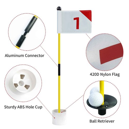 KOFULL Golf Putting Green Flag and Hole Cup for Yard Practice Set, Golf Flag Hole Cup Set, Portable 2-Section Fiberglass Golf Pin Flagstick, Gifts for Golfer