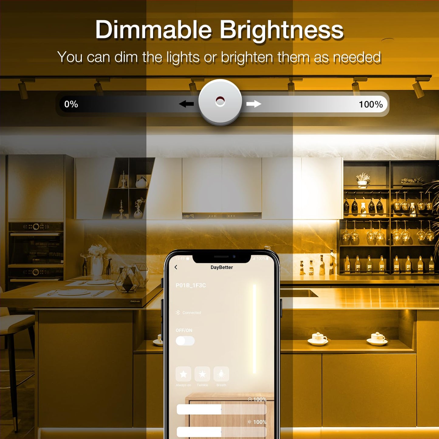DAYBETTER COB LED Strip Lights, 32.8 ft/10 m 3200 LEDs Bright Warm White LED Light Strips with Remote and App, 3000K Dimmable LED Tape Light, Indoor COB LED Lights for Bedroom DIY Lighting