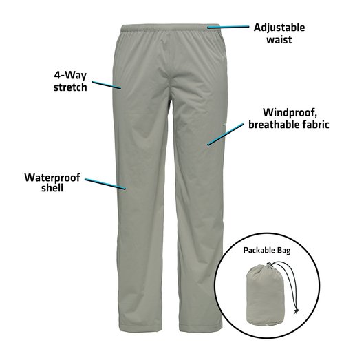 Whitewater Fishing Men’s Packable Rain Pants, Lightweight Waterproof Rain Gear (X-Large, Steel Grey)