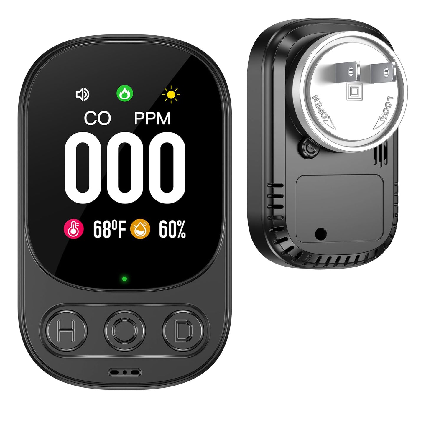 Lunarlipes Carbon Monoxide Detectors Plug in, 3-in-1 CO Detector with Temp/Hum Sensor, Portable Travel Carbon Monoxide Alarm with 85dB Alarm, Real-Time CO Monitor Easy to Read & Install (Black-1 Pack)