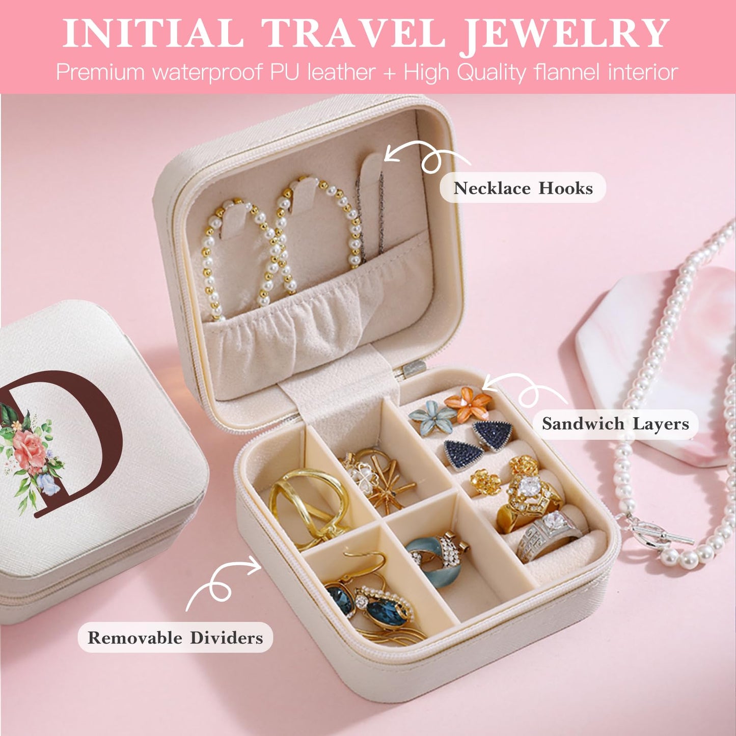 Initial D Birthday Gifts Women, Unique Personalized Monogrammed Gift with Initial Canvas Tote Bag 16oz Glass Cup Jewelry Case Box for Mom Teacher Sister Friend Wife Coworker Mothers Day Gifts