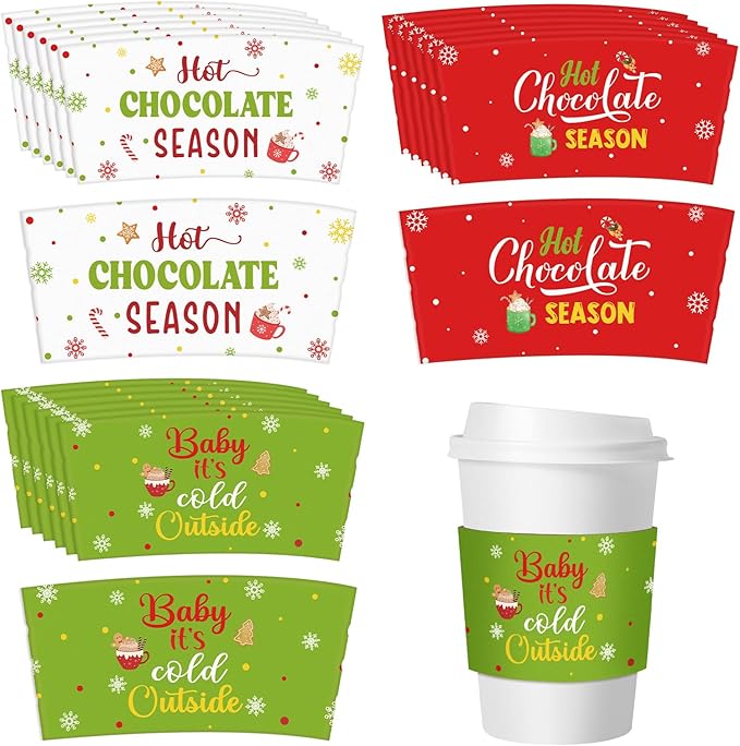 Jingmore 36 Pcs Hot Cocoa Bar Coffee Cup Sleeves Baby It's Cold Outside Coffee Holder Hot Chocolate Bar Disposable Brewed ...