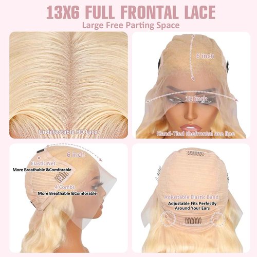 613 HD Lace Frontal Wig 200% Density 13x6 Blonde Body Wave Lace Front Wigs Human Hair Pre Plucked Glueless Wigs for Women (28inch)