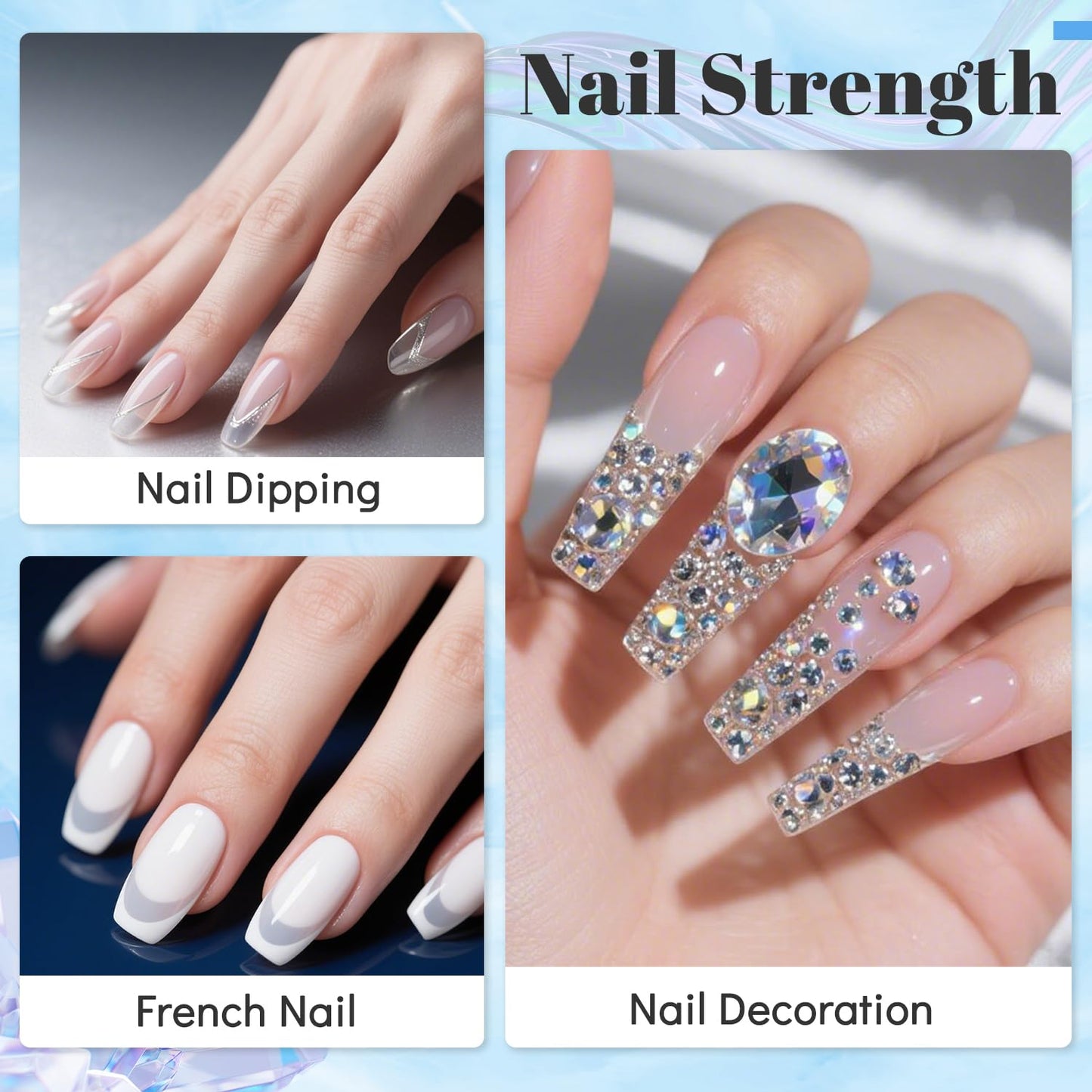Lavender Violets Clear Dip Powder Transparent Crystal Color Essential Dipping Build Powder for French Nail Long-Lasting Manicure