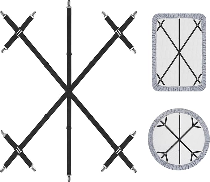 Mkono Bed Sheet Straps Fitted Sheet Clips Holder Keep Sheets Firm & Tight 6 Way Cross 14 Clips Sheet Suspenders for King Queen Twin Bed Round Square Mattresses Dorm Room Essentials, Black, 2 Pack