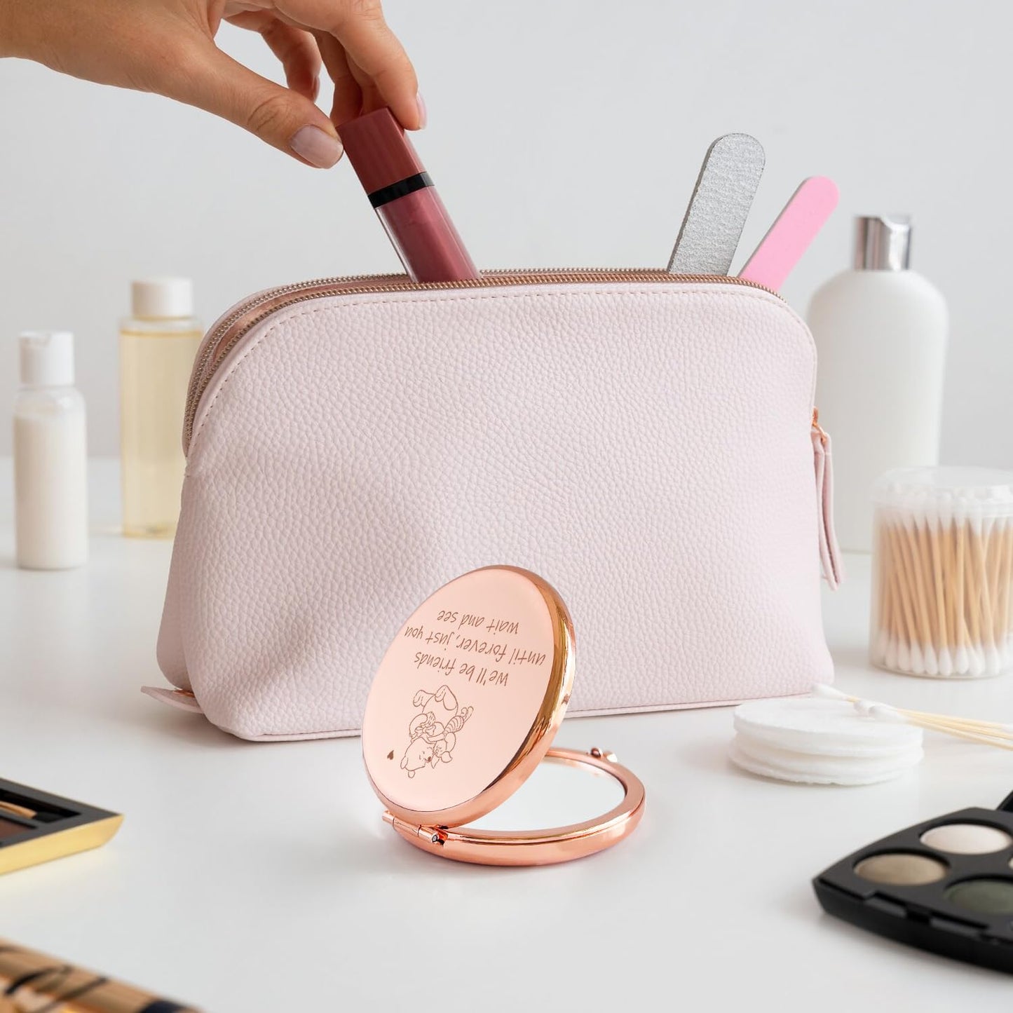 PWHINGN Funny Little Bear We'll be Friends Until Forever Travel Compact Pocket Makeup Mirror, Winnie The Pooh Engraved Compact M