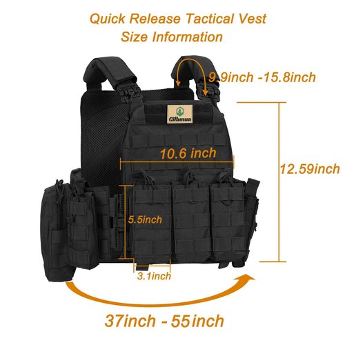 Cilbmua Tactical Vest Quick Release for Men Outdoor Molle Airsoft Vests Adjustable Breathable Weighted Gear for CS/Training (Black)