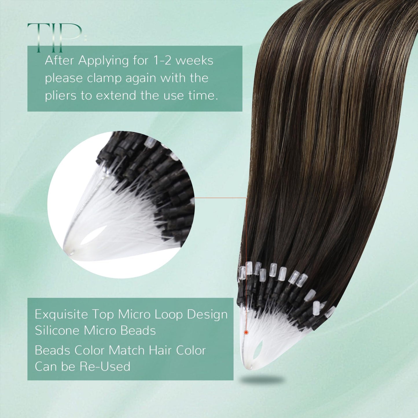Easyouth Micro Loop Hair Extensions Balayage Micro Hair Extensions Human Hair Dark Brown with Medium Brown Balayage Micro Ring H