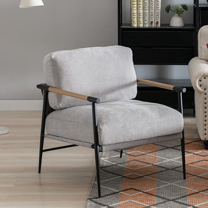 HEAH-YO Modern Accent Chairs Set of 2, Upholstered Chenille Living Room Chairs with Backrests, Comfy Reading Armchairs for Bedroom, Gray