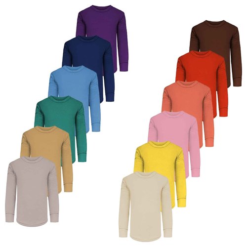 Girls Long Sleeve Performance Tops | All Season Natural Cotton Stretch Color Shirts | Multi Packs Colors