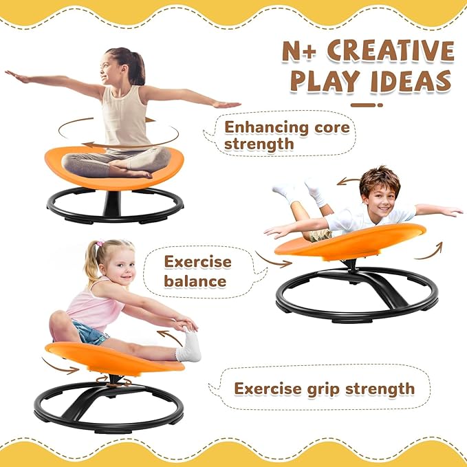 Zhenx Spinning Chair for Autistic Kids (Ages 3-18) - 220LBS Capacity Sensory Swivel Seat - Sensory Toy for Teens with ADHD/Autism - Sit and Spin Calming Gift to Improve Focus & Body Balance (Orange)