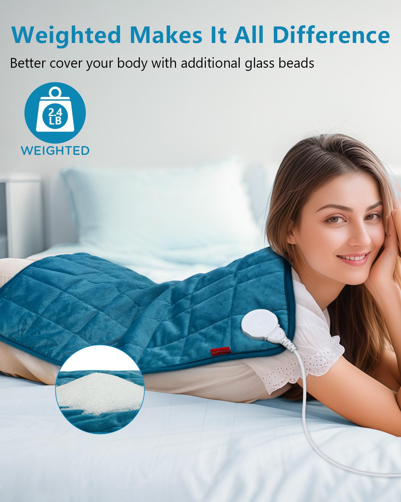 Comfytemp Weighted Heating Pad for Back & Period, FSA Eligible Electric Heat Pad, Valentines Day Birthday Gifts for Mom Dad Women Men, 2.4 lb HSA Approved Neck Shoulder Heated Pad, 2H Auto-Off, 20x24