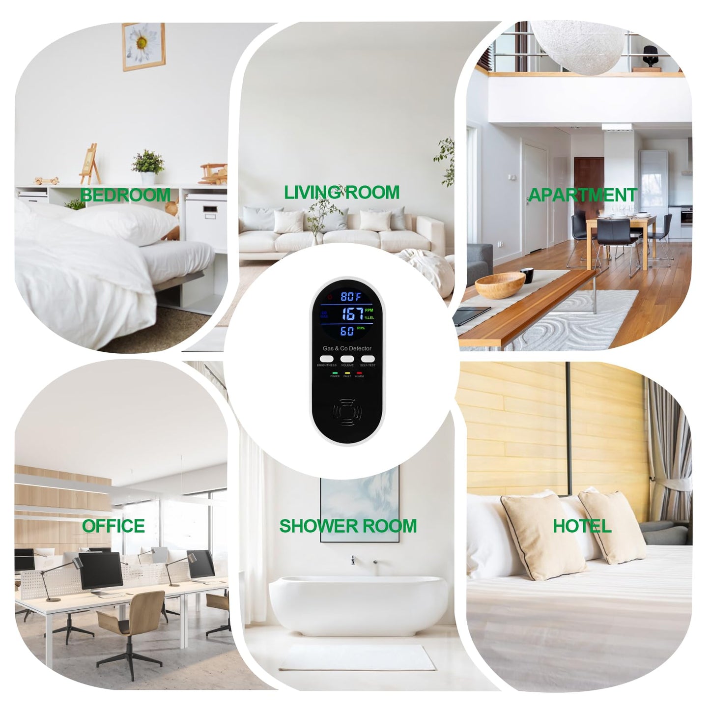 5-in-1 Combination Gas & Carbon Monoxide Detector with Battery Backup,Plug in Natural Gas Detector & CO Alarm with Temperature(°F) & Humidity Sonsor,Propane & CO Detector for Home,RV,Apartment